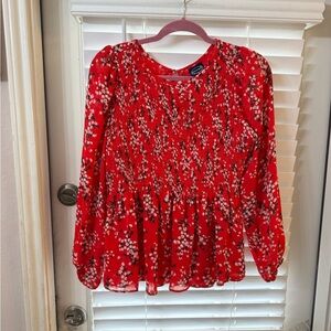 Old Navy Red Floral Smocked Peplum Blouse